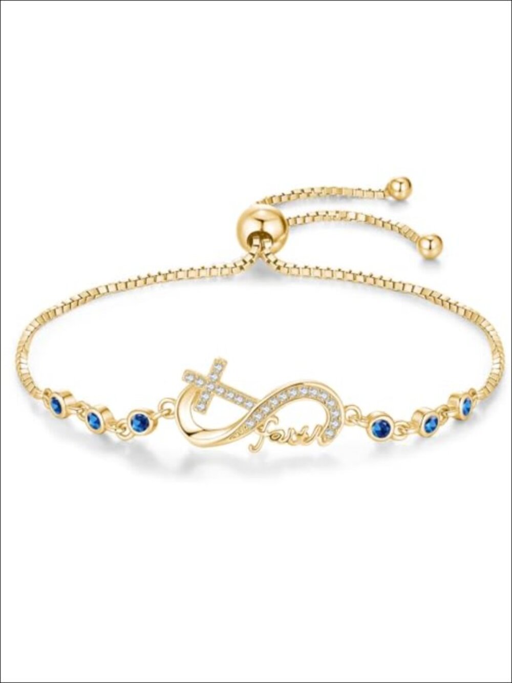 Sterling Silver Faith Cross Bracelet with Blue Sapphire Birthstone